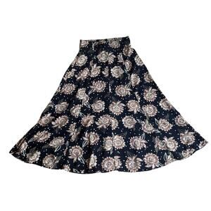 Vintage Carole Little Krinkle Rayon Broomstick Style Skirt SZ 10 Floral Maxi